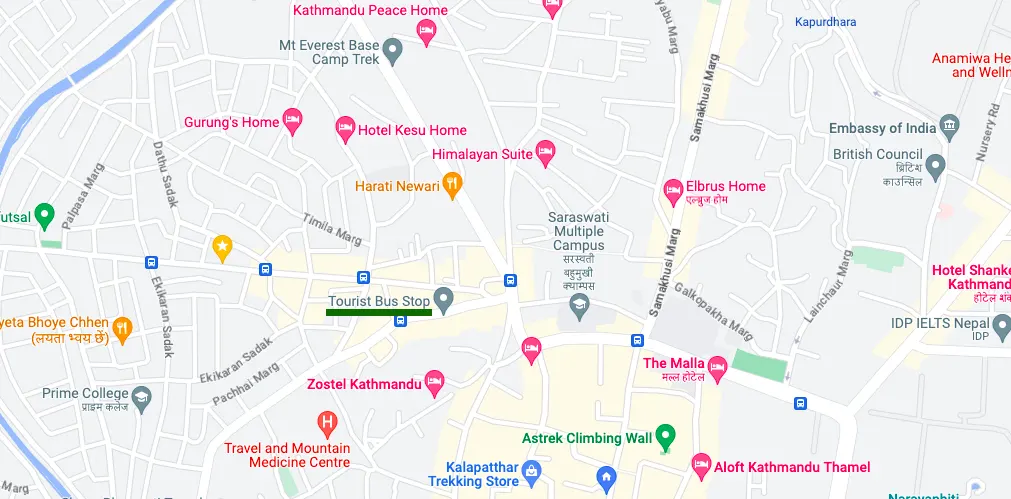 Kathmandu to Pokhara Tourist Bus Ticekt Map